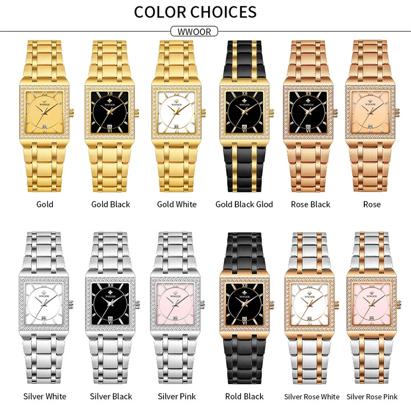 WWOOR Top Brand Luxury New Ladies Diamond Watch Fashion Square lady Wrist Watch Simple Women Dress Small Watch Relogio Feminino