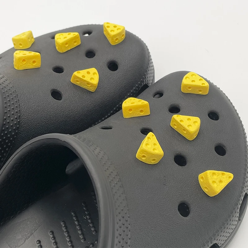 5-10Pcs Yellow Cheese Small 3D Shoe Charms For Sandals Clogs Accessories Simulated Food Cute Shoe Decoration For Child's Slipper