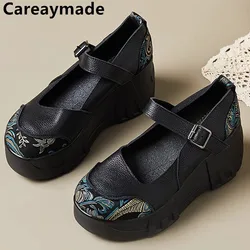 Concubine Beauty Head Layer Cowhide Fashion Retro Ethnic Style Mom Comfortable Thick Sole Versatile Buckle Small Single Shoes