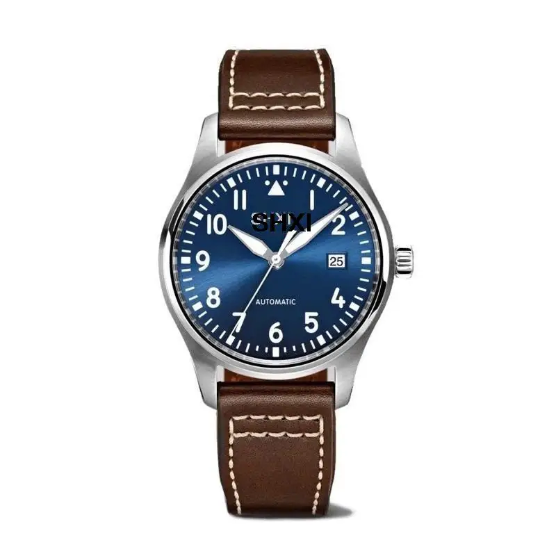 SHXI mechanical mens watch automatic Mark XVIII brown leather blue