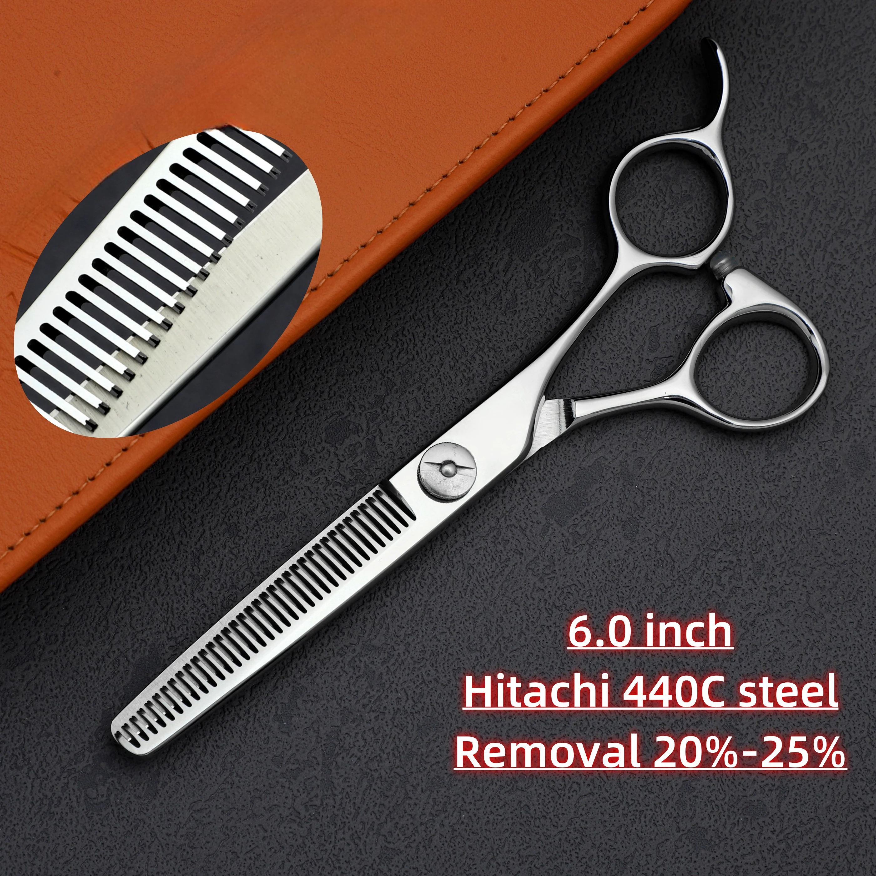 Professional barber scissors，6.0 inch Hair thinning shears，440C steel hair cutting tools，High quality barber shop accessories