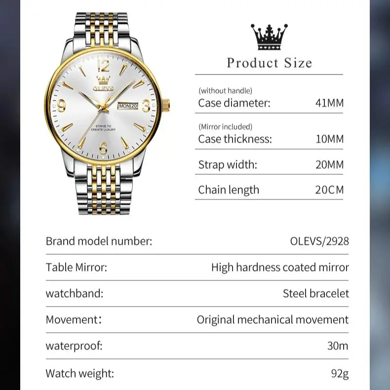 OLEVS 2928 Luxury Brand Men's Watch Classic Waterproof Stainless Steel Digital Scale Calendar Week Business Quartz Men's Watch