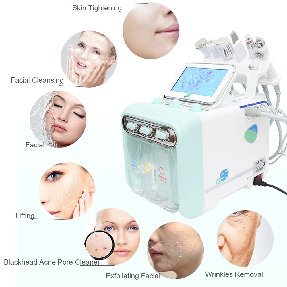 6 in 1Water Dermabrasion Facial Machine Hydrogen Oxygen Deep Cleansing Skin Tightening Blackhead Removal Face Beauty Device