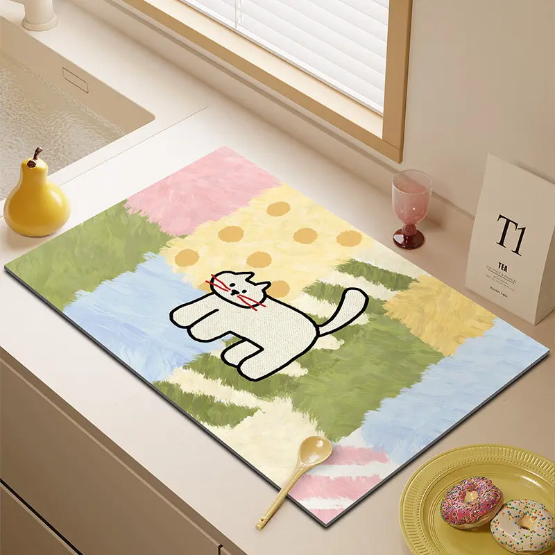 VIKAMA Diatomite Kitchen Sink Mat, Quick Dry Absorbent Counter Mat, Non-Slip Coffee Machine Mat Home