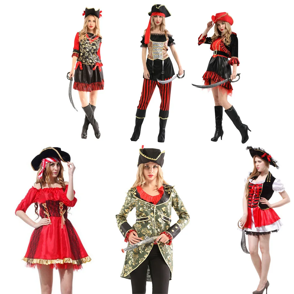 Halloween-Thema für Damen, Kostüm, Eltern-Kind-Rollenspiel-Cosplay-Kostüme, weibliche Piraten, Kapitän der Karibik
