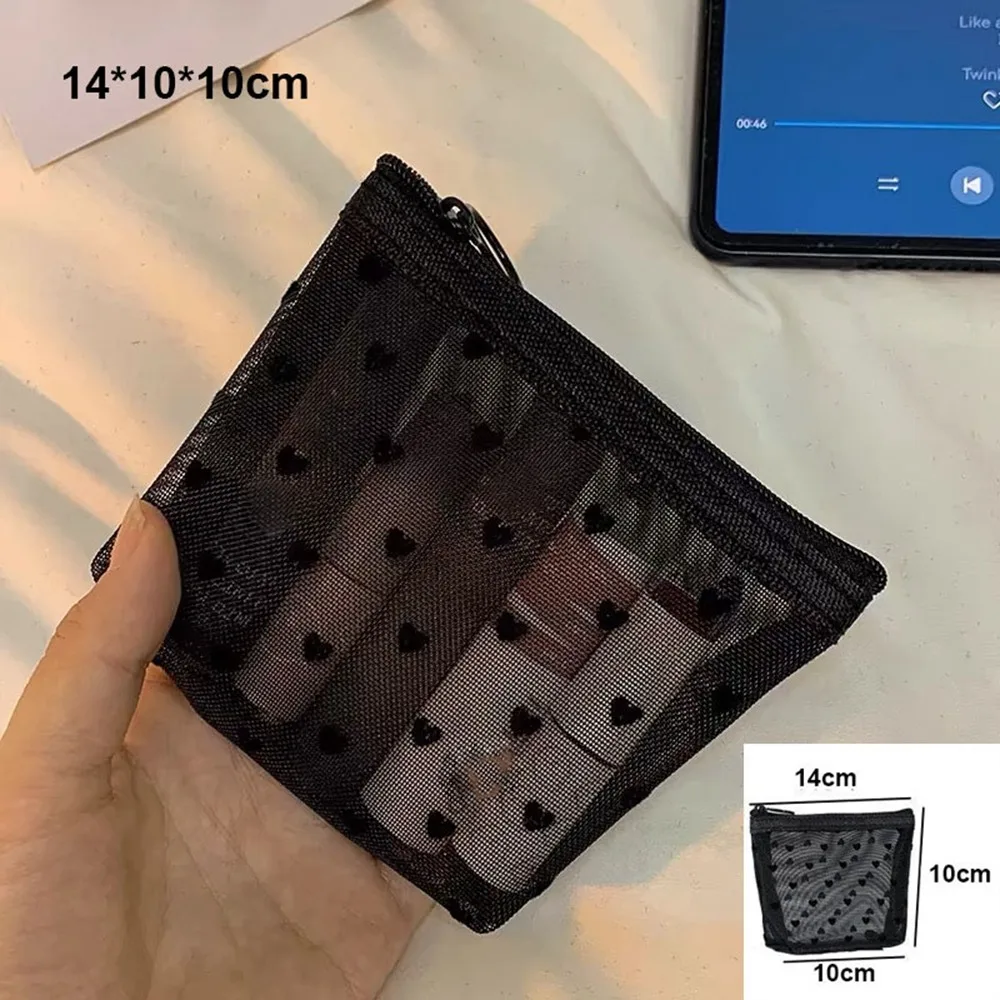 New Heart Transparent Mesh Makeup Bag Black/Pink Multifunction Ladies Toiletry Storage Bag Portable Lipstick Organizer Bags