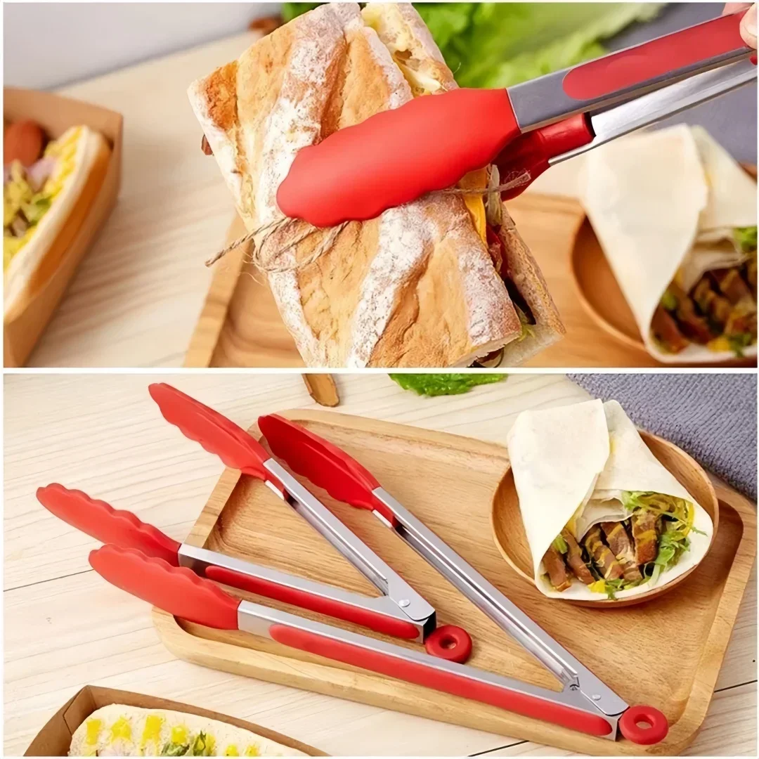 Anti Slip Kochen Servierzange Edelstahl Lebensmittel Clip Brot Salat Tong Hitzebeständige Grill Clips Küche Kochen Werkzeug – Detail 3