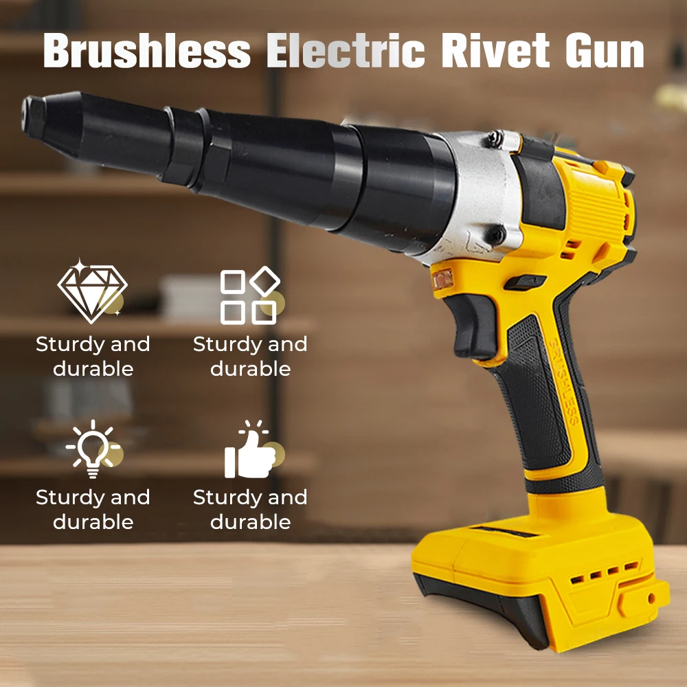 Brushless Electric Rivet Gun 2.4mm-4.8mm Automatic Riveter Rivet Hand Tool with LED Light for Dewalt 20V Battery (No Battery)
