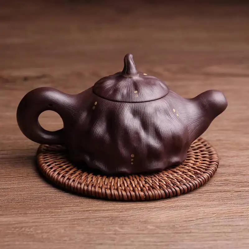Yixing Purple Clay Pod Lotus Seed Biomimetic Design, Purely Handmade, Masterpieces By Famous Artists, Small Teapot, Utensils,