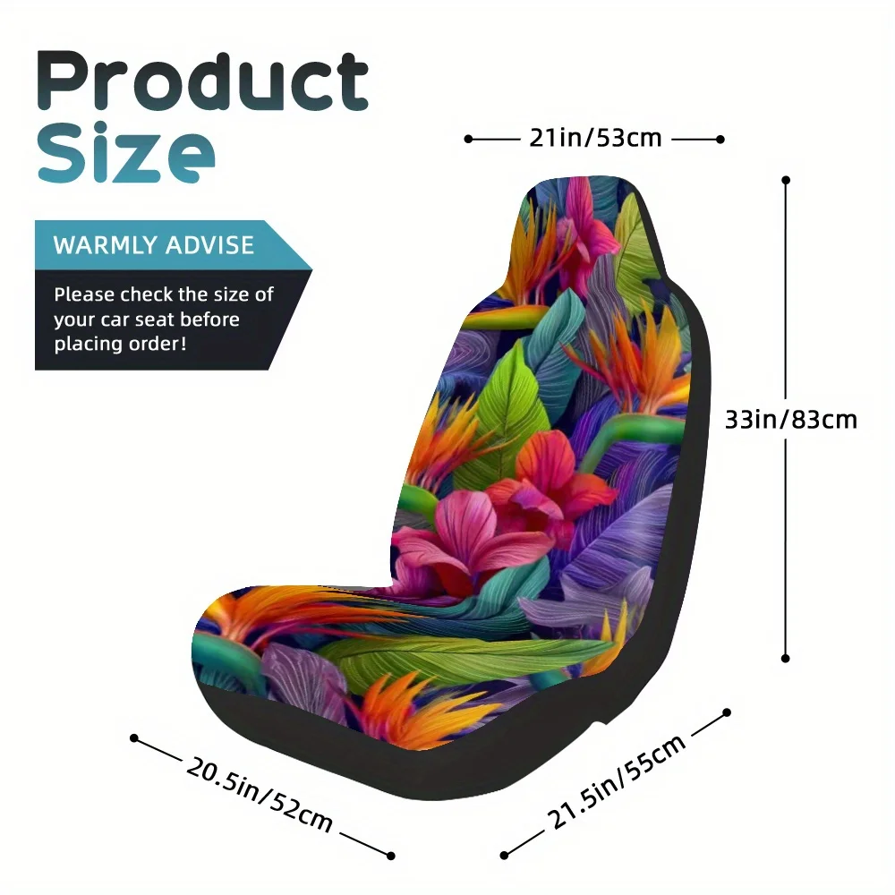 Set Of 2, Stylish Tropical Leaf Design With Vibrant Colors For Front Seat Covers, Improves Car Interior With An Easy Front Seat