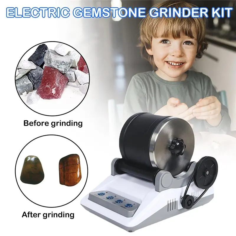 ABMV-220V Rock Tumbler Kit DIY Electric Rock Tumbler With Rough Gemstones Polishing Grits For Adult Kids EU Plug