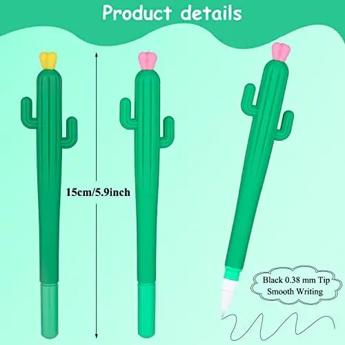 20 Pieces Cactus Gel Pens Cute Black Ink Cactus Writing Pens 0.38 Mm Fine Point Cacti Rollerball Pens Party School Supplies