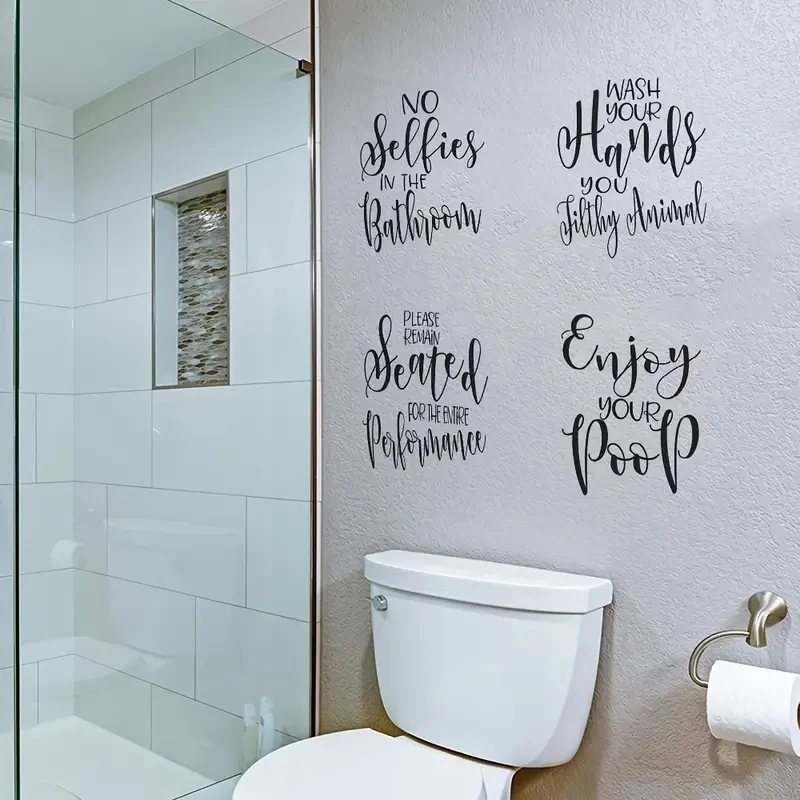 Pegatinas de pared impermeables de PVC para baño, pegatinas creativas con frases en inglés para Recordatorio de inodoro, decoración del hogar