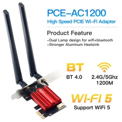 Pci-e-Wifi 5ネットワークカード,ac1200デュアルバンド,2.4g,5ghz,802.11ac,Bluetooth 4.0,デスクトップ,ラップトップ,Windows 10