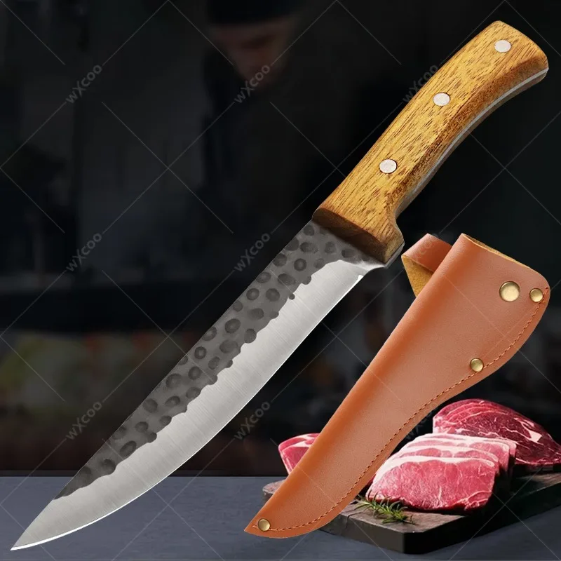 

Professional Chef Knife Boning Meat Cutting Slicing Chopping Knife Hammer Pattern Forging Kitchen Knife Meat Cleaver with Cover