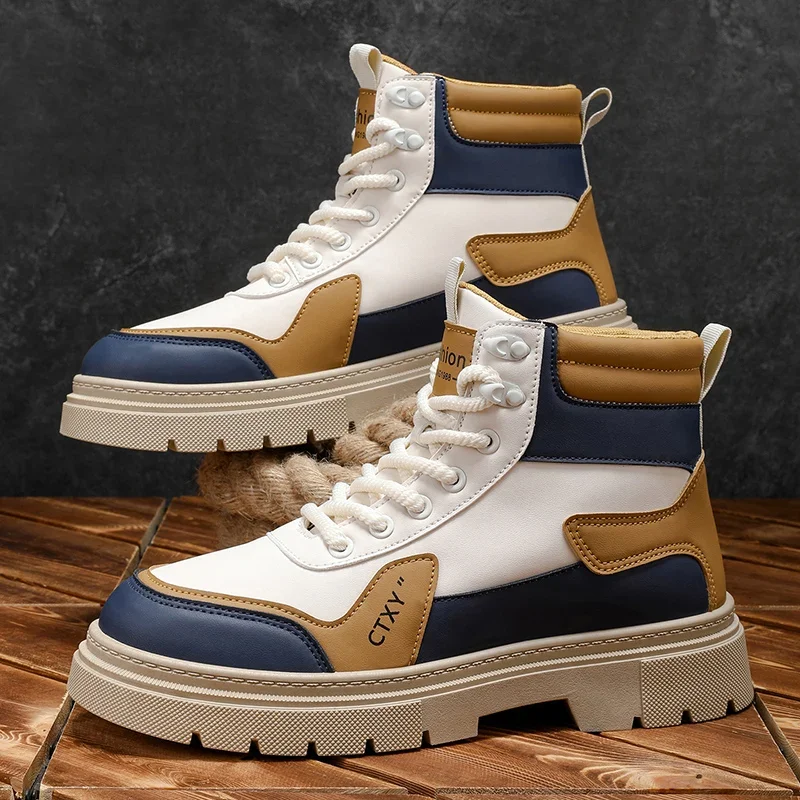 

Hot Sale Leather Bikers Boots Man High Top Boots Autumn Winter Platform Men's Ankle Boots Fashion Non-slip Working Boots For Men