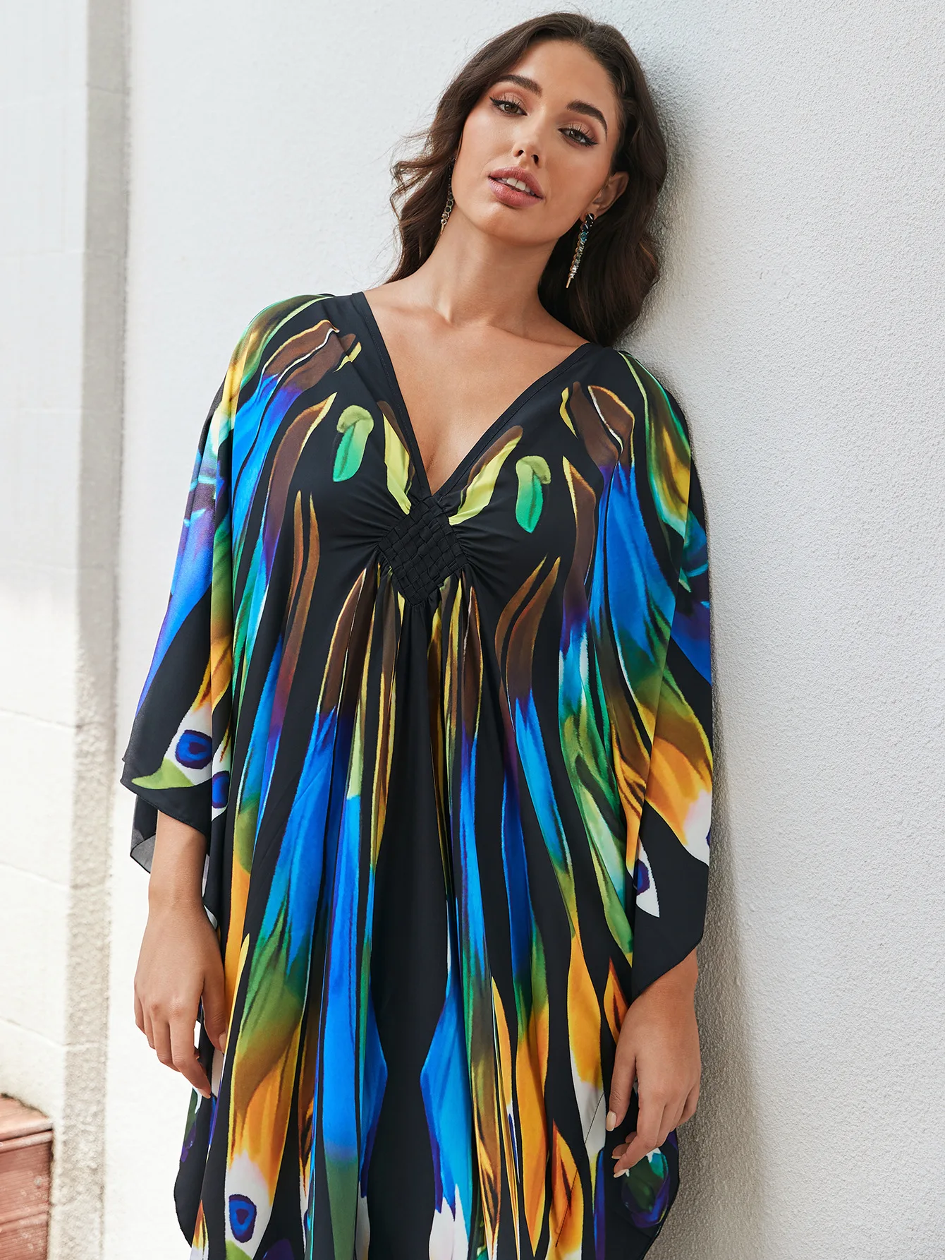 Beach Kaftans Butterfly Swing stampato Cover up per costumi da bagno donna Summer Holiday Maxi abiti costume da bagno costumi da bagno vendita