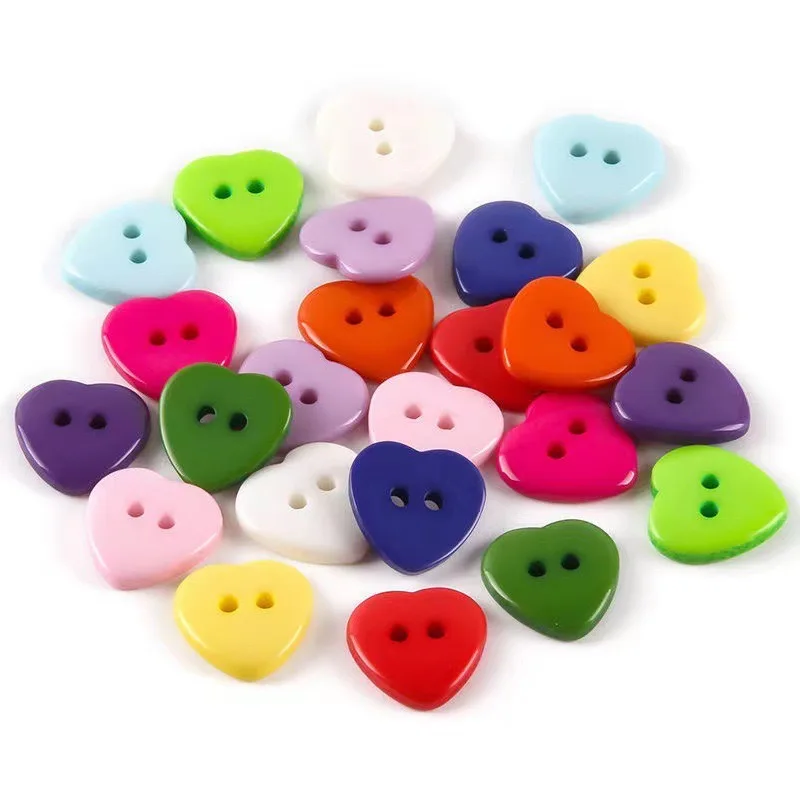 100pcs 11mm 13mm 15mm 20mm 25mm Heart 2 Holes Resin Flatback Buttons Cartoon Plastic button DIY Sewing Crafts  Accessories