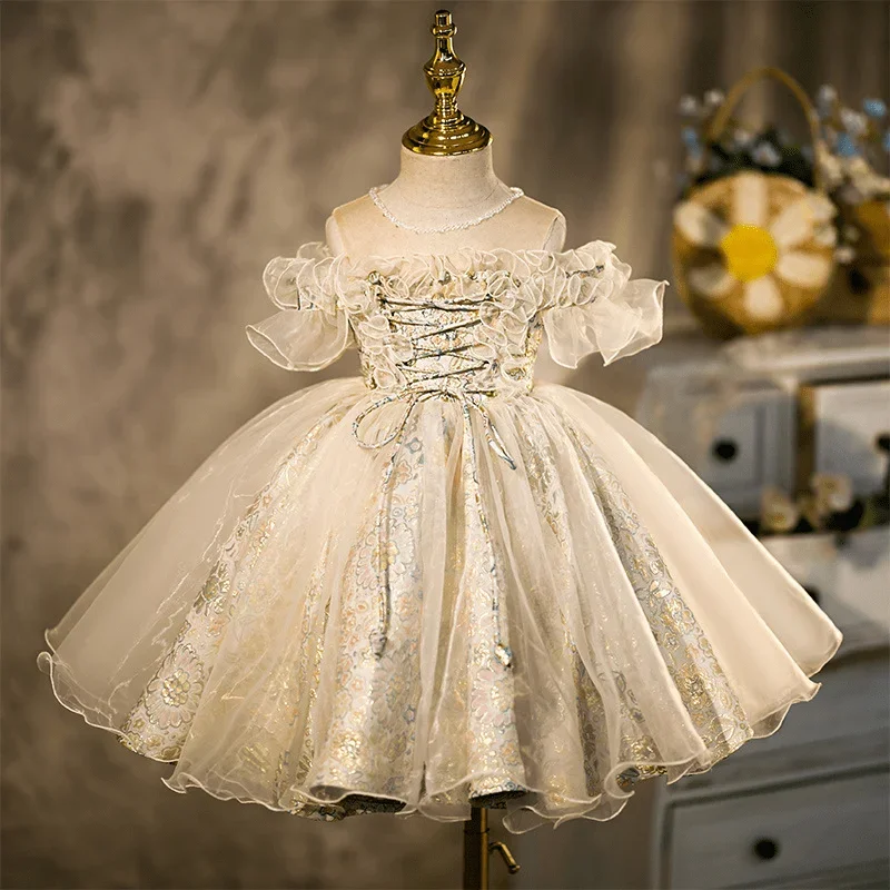 

Fashion Baby Girl Princess Tutu Dress Infant Toddler Child Lace Pearl Summer Vestido Birthday Party Pageant Ball Gown Frock1-14Y