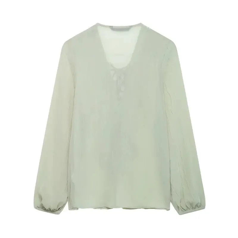 

Women's Spring New Fashion Lazy Style Thin Color Laminated Decoration Shirt Chic Long Sleeve Casual Tops Shirt