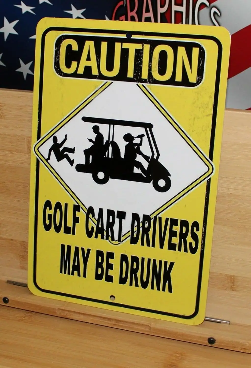 Caution Golf Cart Drivers May Be Drunk Funny Aluminum Sign 8x12 in Art Retro Iron Painting Bar People Cave Cafe Family Gara sign
