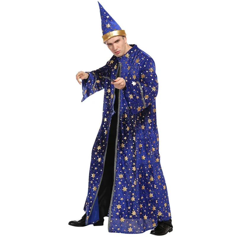 ウィザードコスチューム大人のためのマジシャンローブと帽子男性女性コスプレ服ステージパフォーマンスパーティードレスアップ