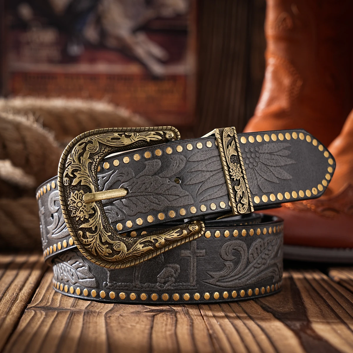 Lässige, individuelle und Retro-Gürtel, Kleidungsaccessoires im Western-Stil, Metallschnallen, PU-Gürtel, geeignet für Männer und Frauen – Detail 4