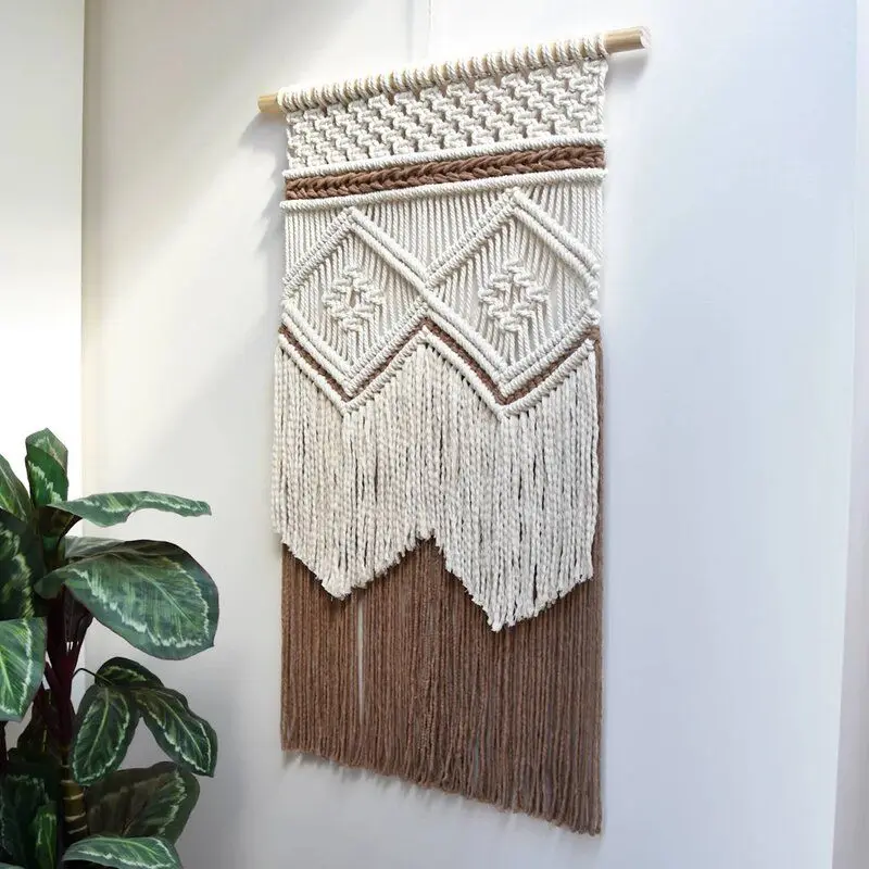 New Nordic Style Handmade Woven Diamond Tassel Hanging Tapestry Home Decorative Door Curtain Insulation Warmth Wall Hanging