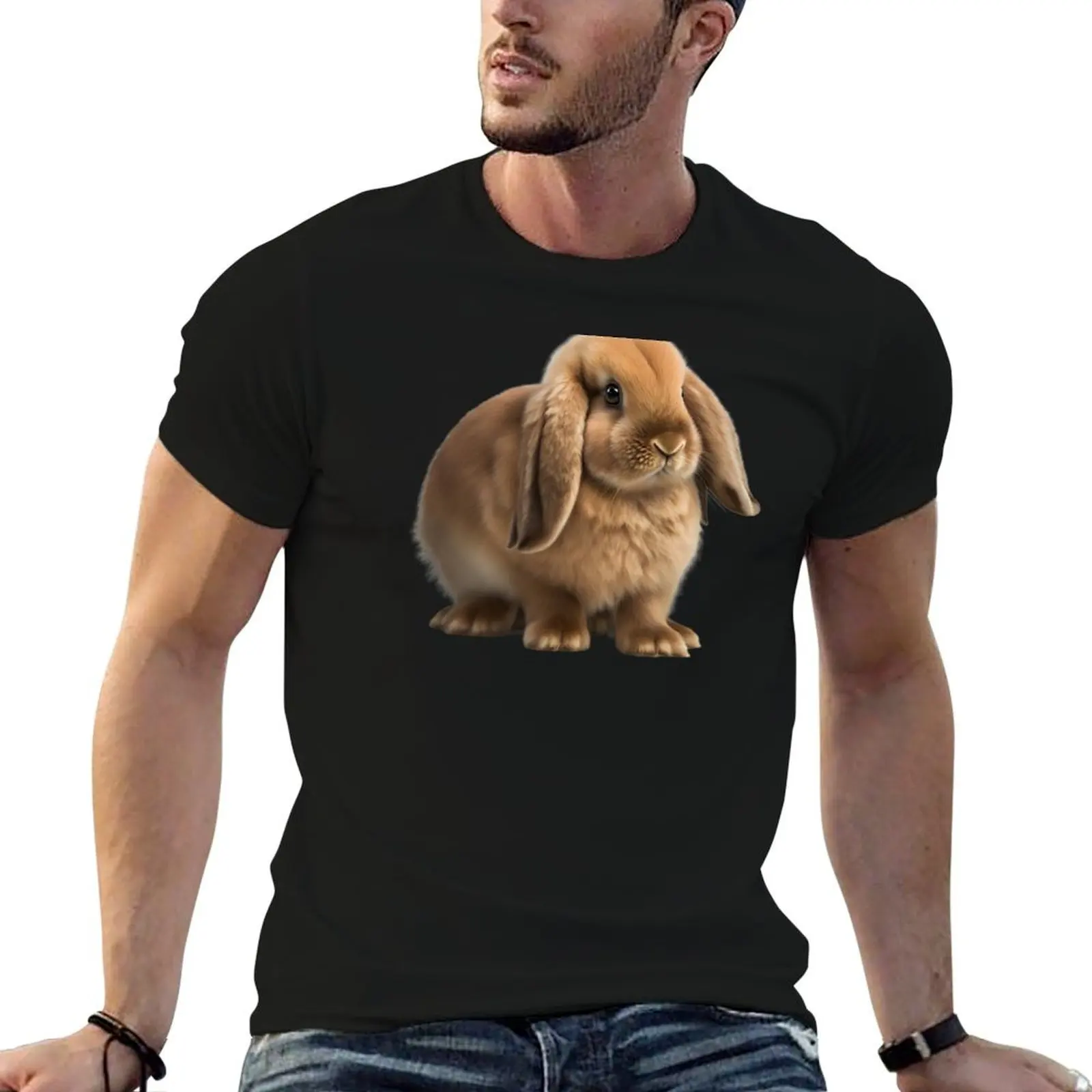Camiseta marrom com estampa de coelho holandês, camisetas de anime, camisetas oversize para homem, pacote de camisetas brancas de anime