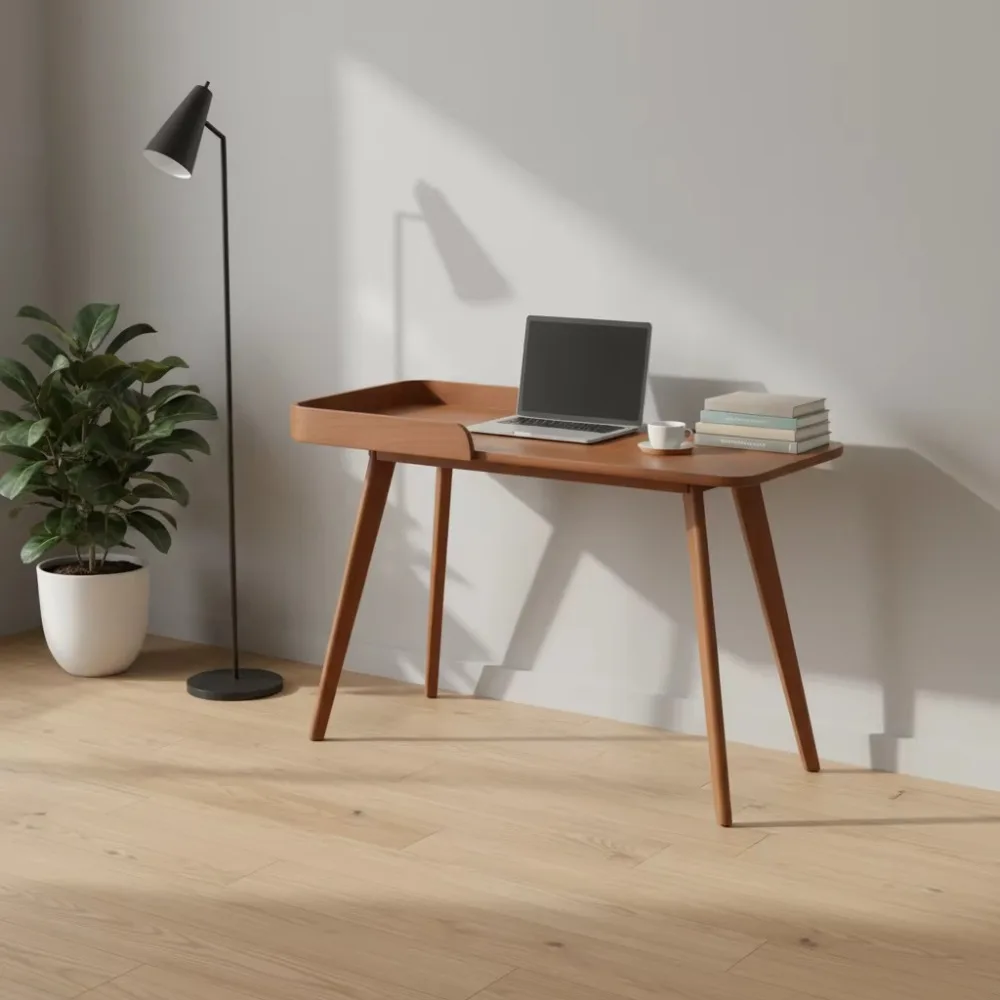 Eco-friendly Walnut-colored Laptop Desktop with Chest of Drawers and Metal Legs for Office Use