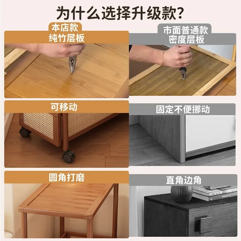 Solid Wood Cream Side Table Small Bedroom Bedside Wind Household Movable Shelf Trolley Non Crevice Cabinet