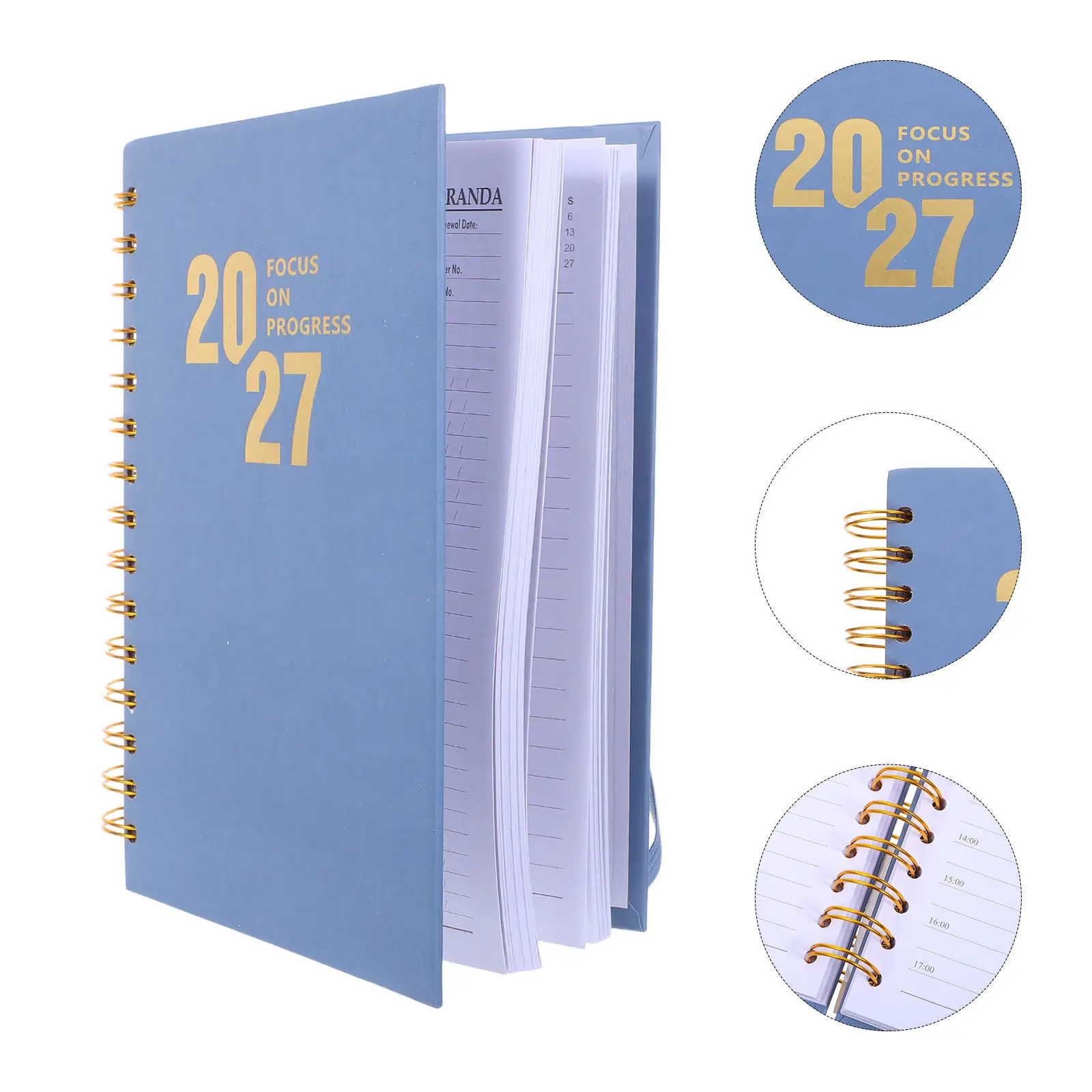 A5 Daily Planner 2027 Blue Stylish English Academic Diary Notebook Business Student Schedule Organizer Daily Task Organizer
