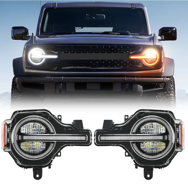 Specifically for Ford Raptor Headlight Assembly 20-23 Model Bronco Modified LED Daytime Running Flowing Turn Signal Light