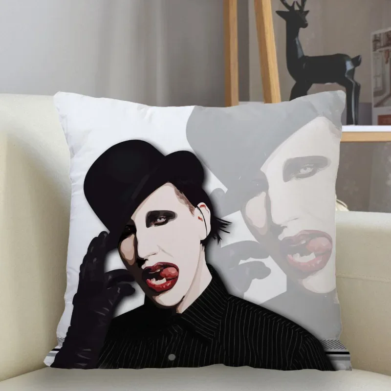 Musife Custom Marilyn Manson Pillowcase Home Decoration 45*45cm Zipper Square Pillowcase Throw Pillow Cover Drop Shipping