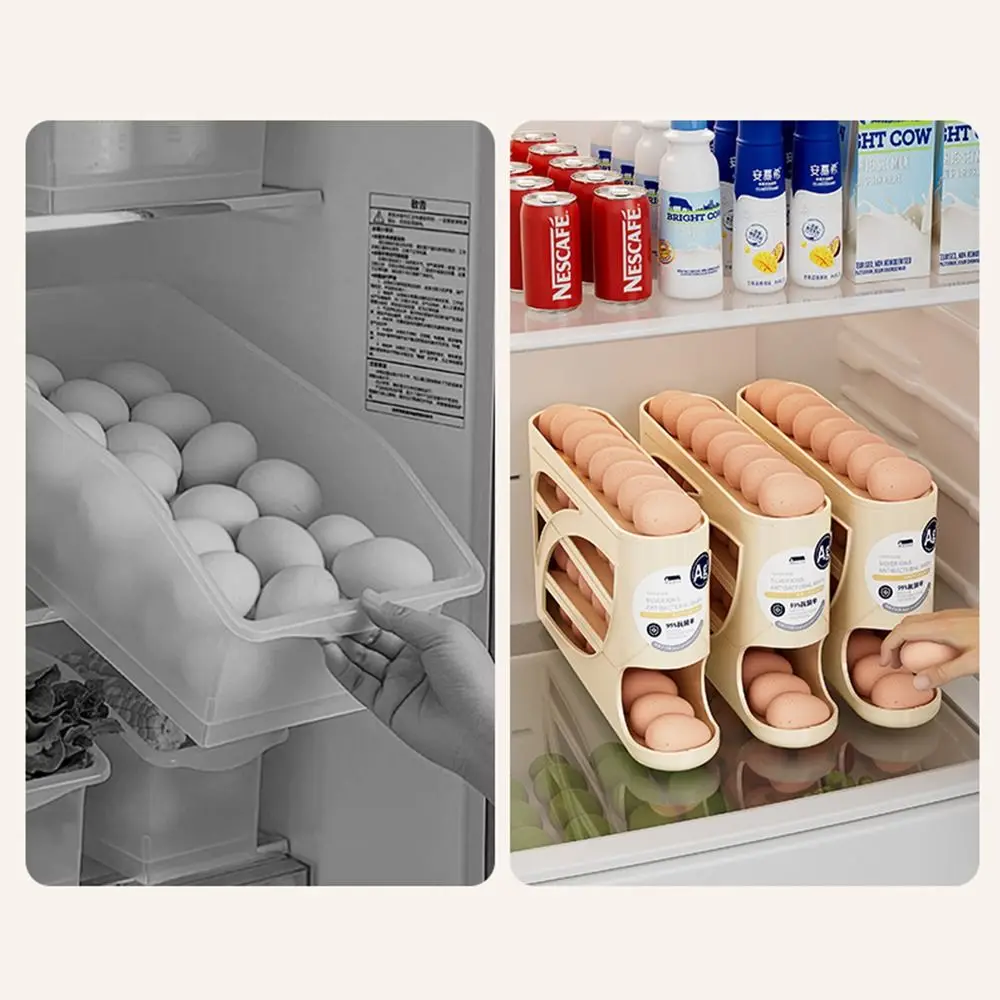 Plastic Automatic Egg Roller Space Saving Four Tier Egg Roller Rack Large Capacity Refrigerator Egg Storage Box