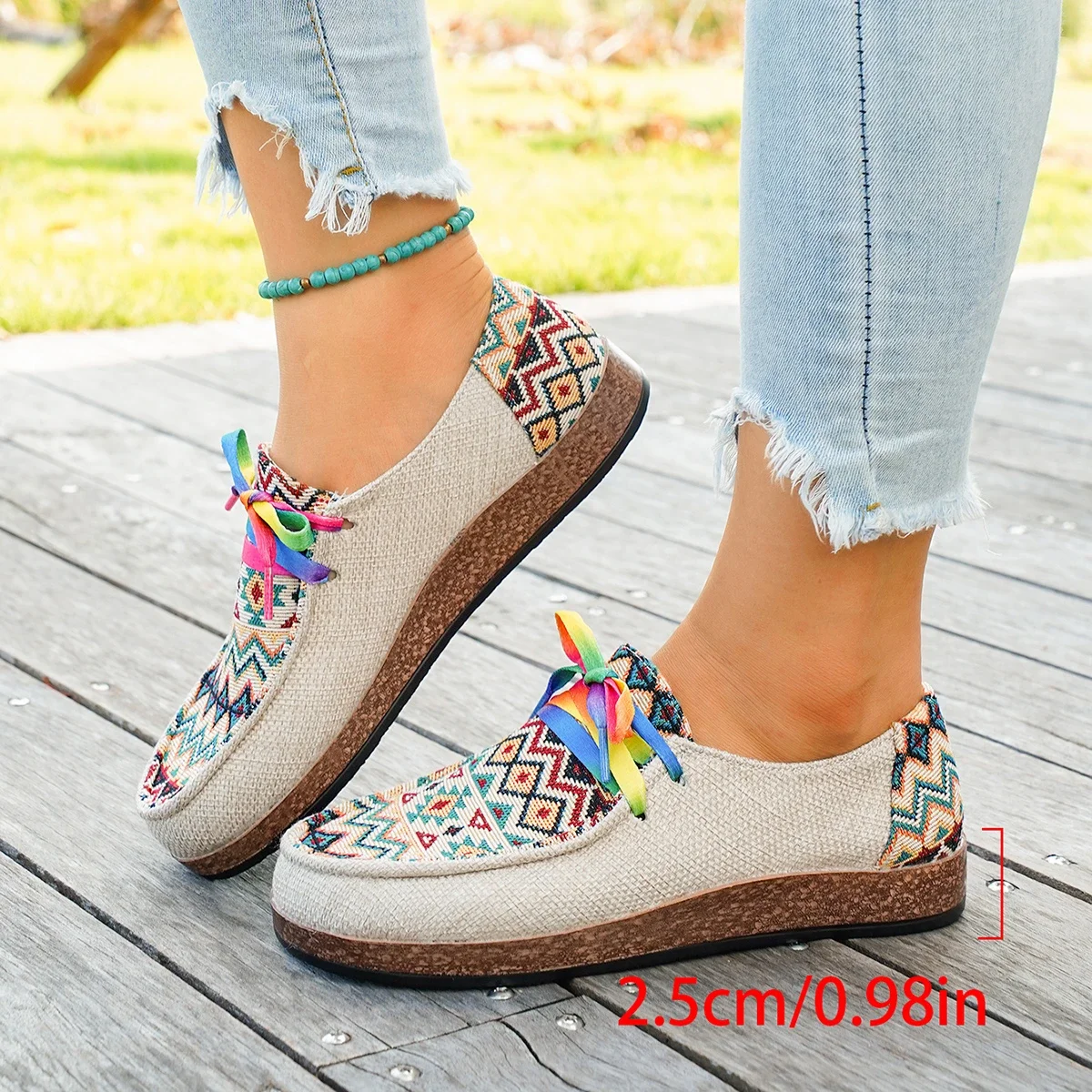 Women's Mixed colors linen Lace-Up Shoes Fashion casual sneakers Woman Comfortable lightweight Cloth flat Shoes Zapatos De Mujer - view 2