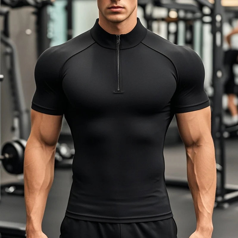 Plain Compression Tight Shirts Men Fitness Bodybuilding Polo Shirts Gym Exercise Clothing Summer Quick Dry Short Sleeve T-shirts