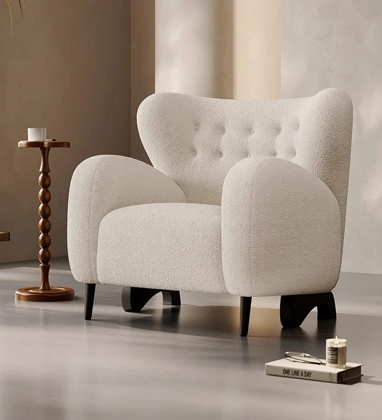 

Cream wind embraces Italian casual simple single sofa chair living room lamb wool fabric creativity