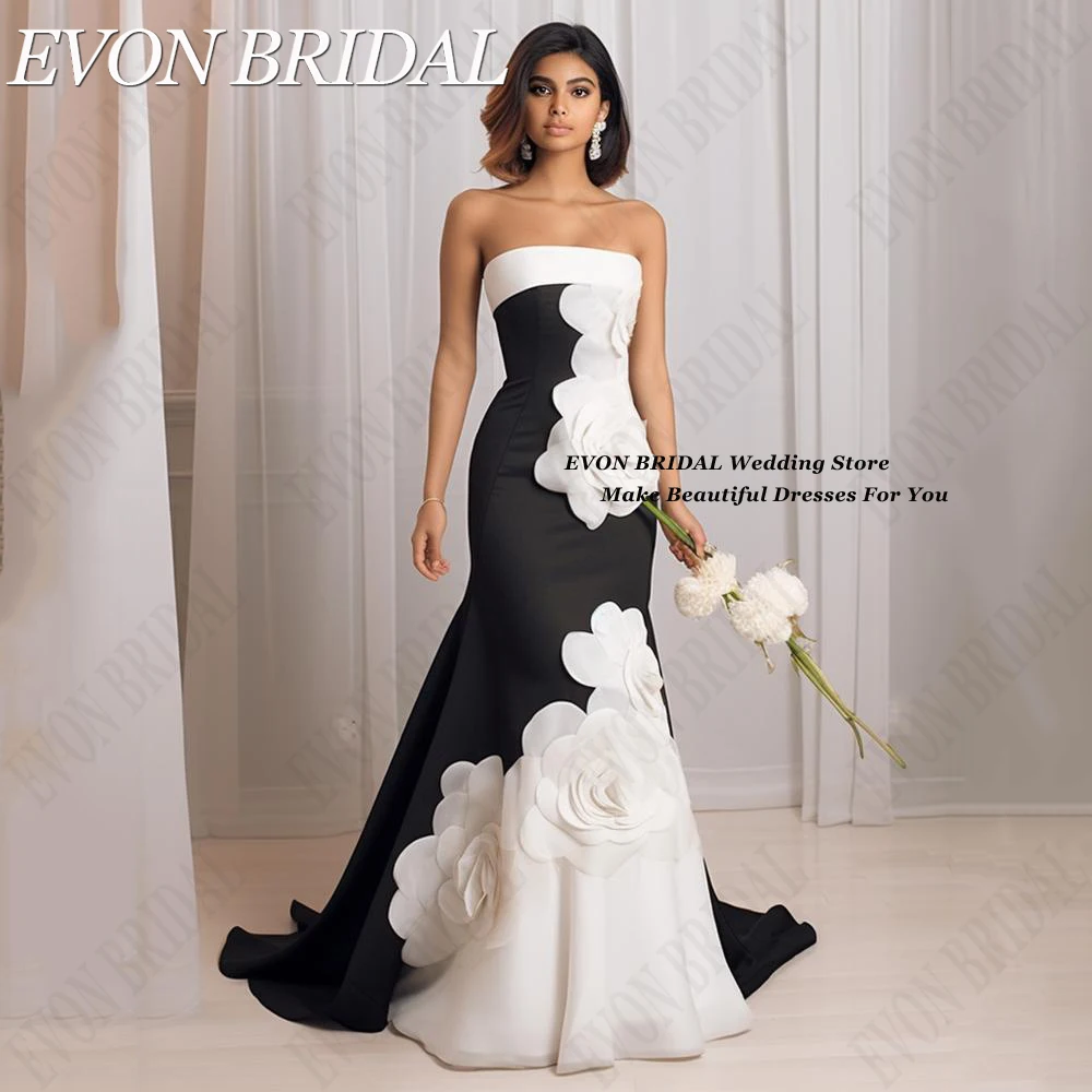 EVON BRIDAL-Robes de célébrité à fleurs noires et blanches, robe de soirée formelle, robe de sirène personnalisée, documents d'abonnés, 2024