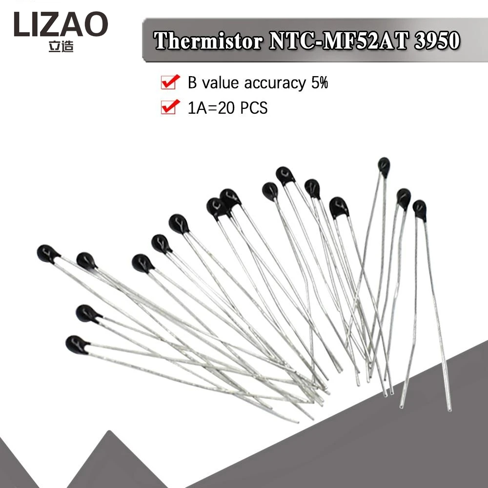 LIZAO 20PCS MF52AT MF52 B3950 NTC Thermistor 5% Tolerance 1K 2K 3K 4.7K 5K 10K 20K 47K 50K 100K