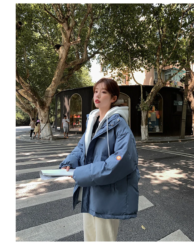 موضة جديدة للخريف والشتاء معاطف نسائية مبطنة ملونة غير رسمية عصرية فضفاضة وبسيطة مع قلنسوة ملابس نسائية قطع علوية سترات #5