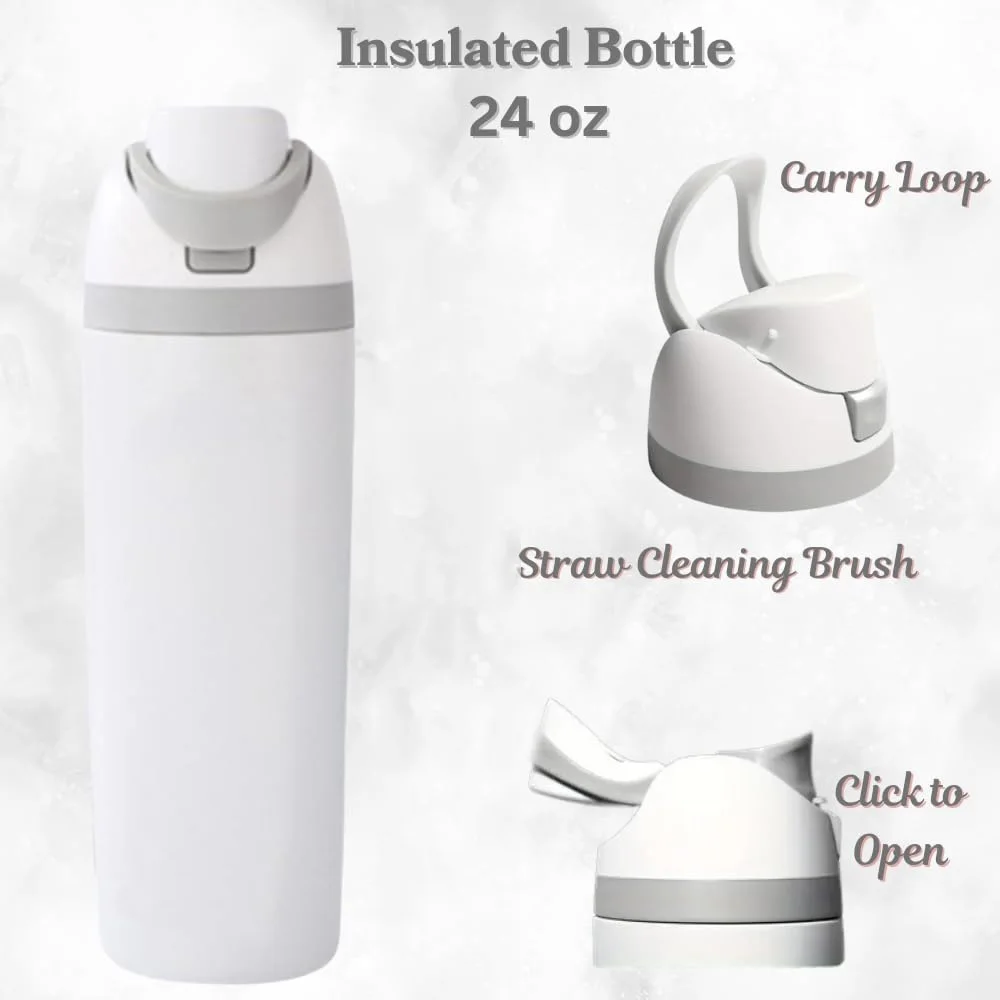2-in-1 Insulated Water Bottle, 304 Stainless Steel Leak-proof Double Wall Sports Bottle, BPA Free Dual Drinking Option 24oz