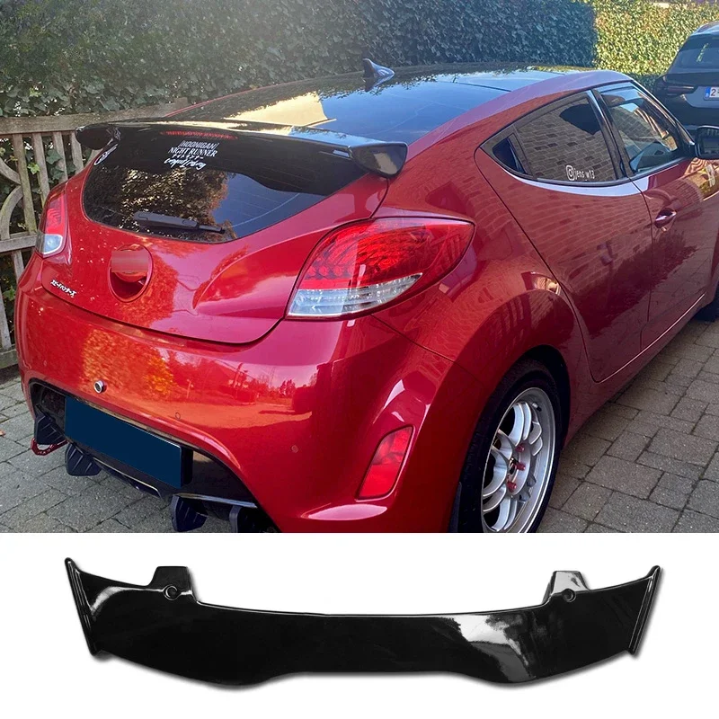 New！ Black Spoiler for Hyundai Veloster Rear Trunk Wing 2011 To 2020 Type F Carbon Surface ABS Material Tail Roof Spoiler