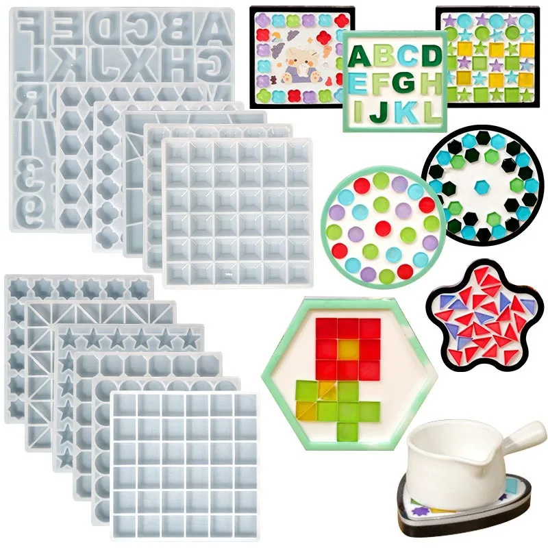 Resin Silicone Mold Compatible forDIY Mosaic Coaster MakingTool with SquareBase Plate Patch Pieces Suitablefor Handmade Crafts,