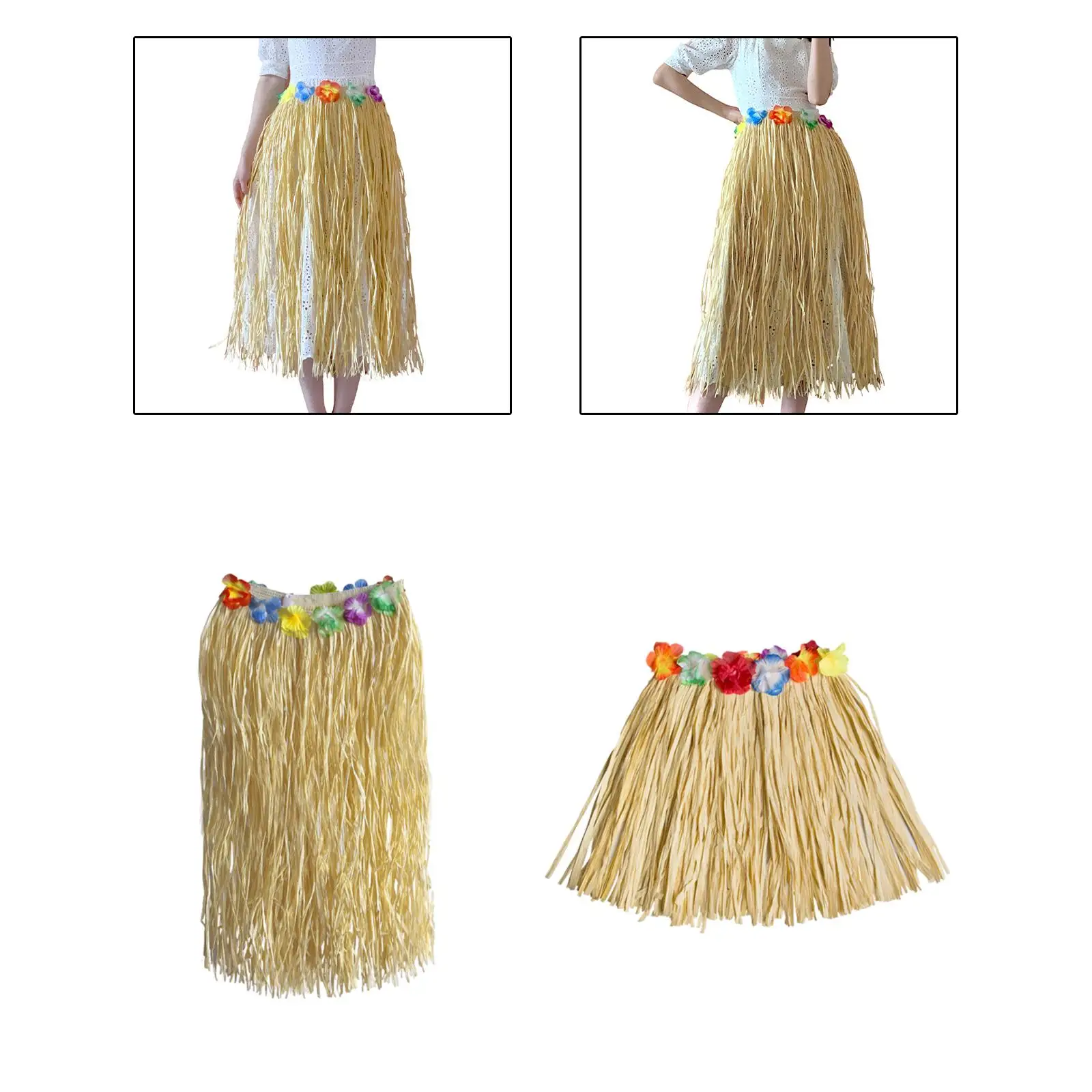 Hawaiian Skirt Grass Skirt with Flowers for Beach Stage Performance Carnival