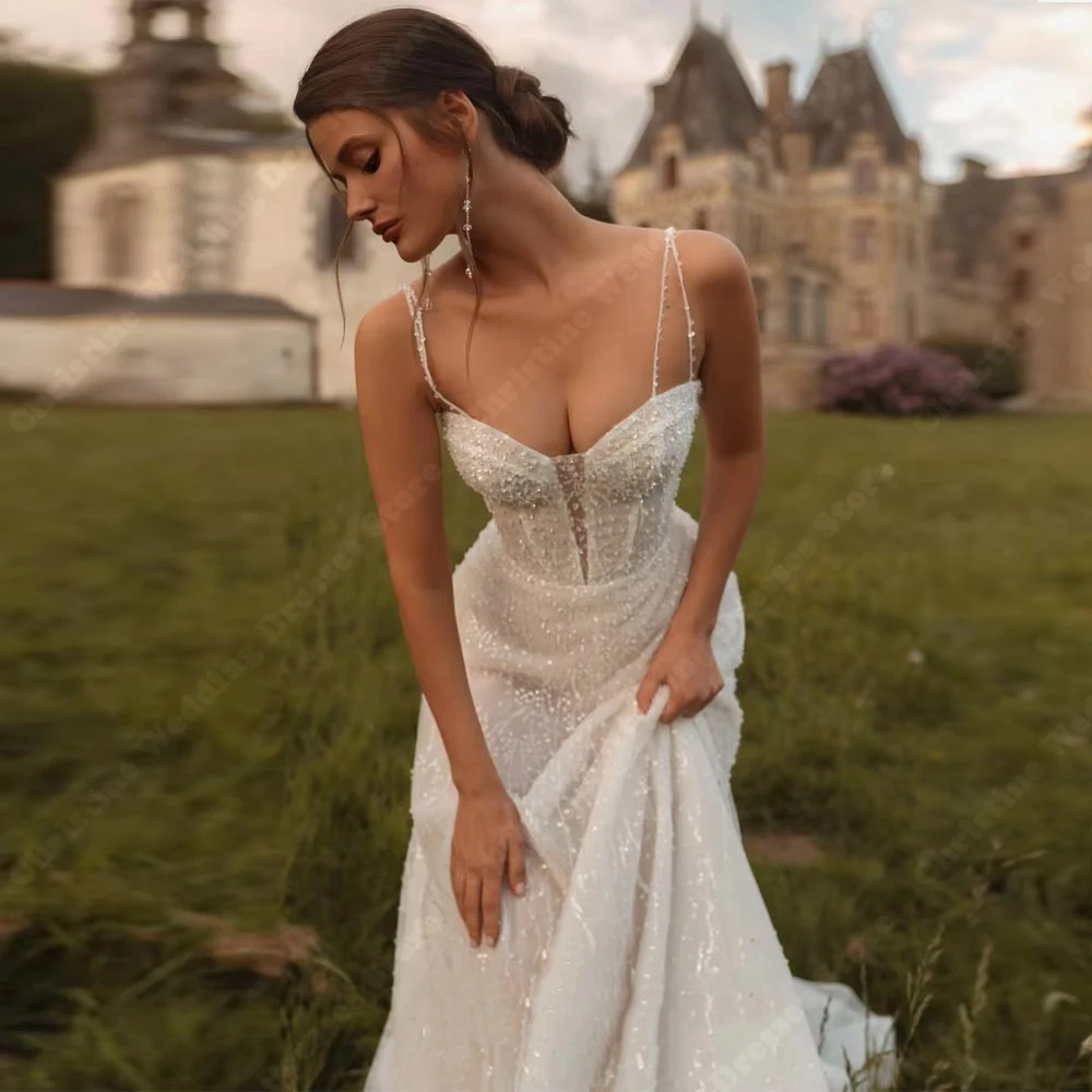Robes De mariée luxueuses et brillantes, Sexy, bretelles Spaghetti, sans manches, dos nu, robes De Banquet, personnalisées, 2026