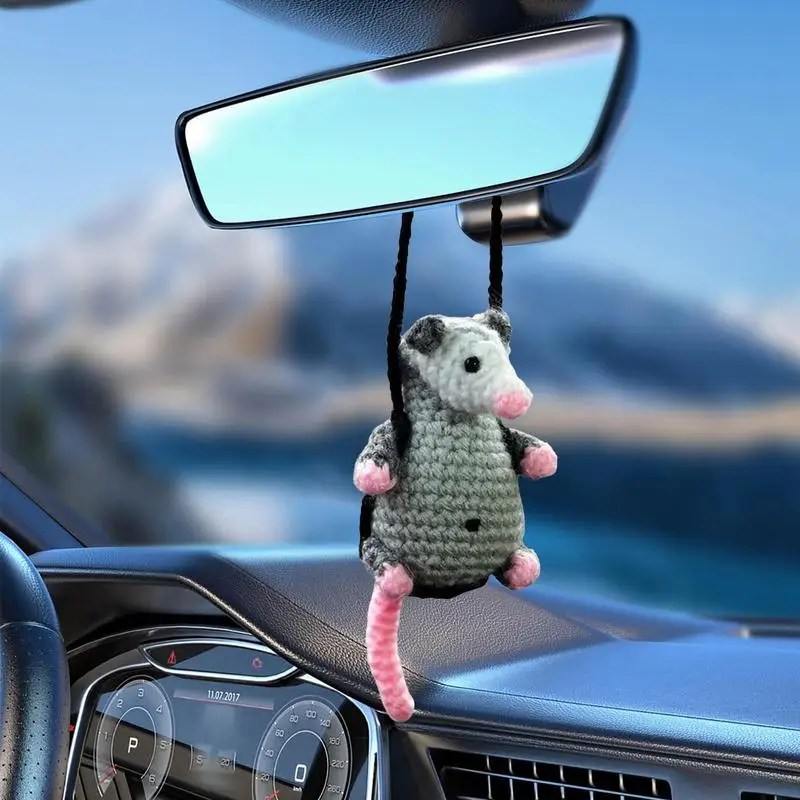 Cartoon Possums Car Charm Car Mirror Hanging Charm Pendant Handmade Knitted Cute Possums Car Rear View Mirror Hanging Decoration