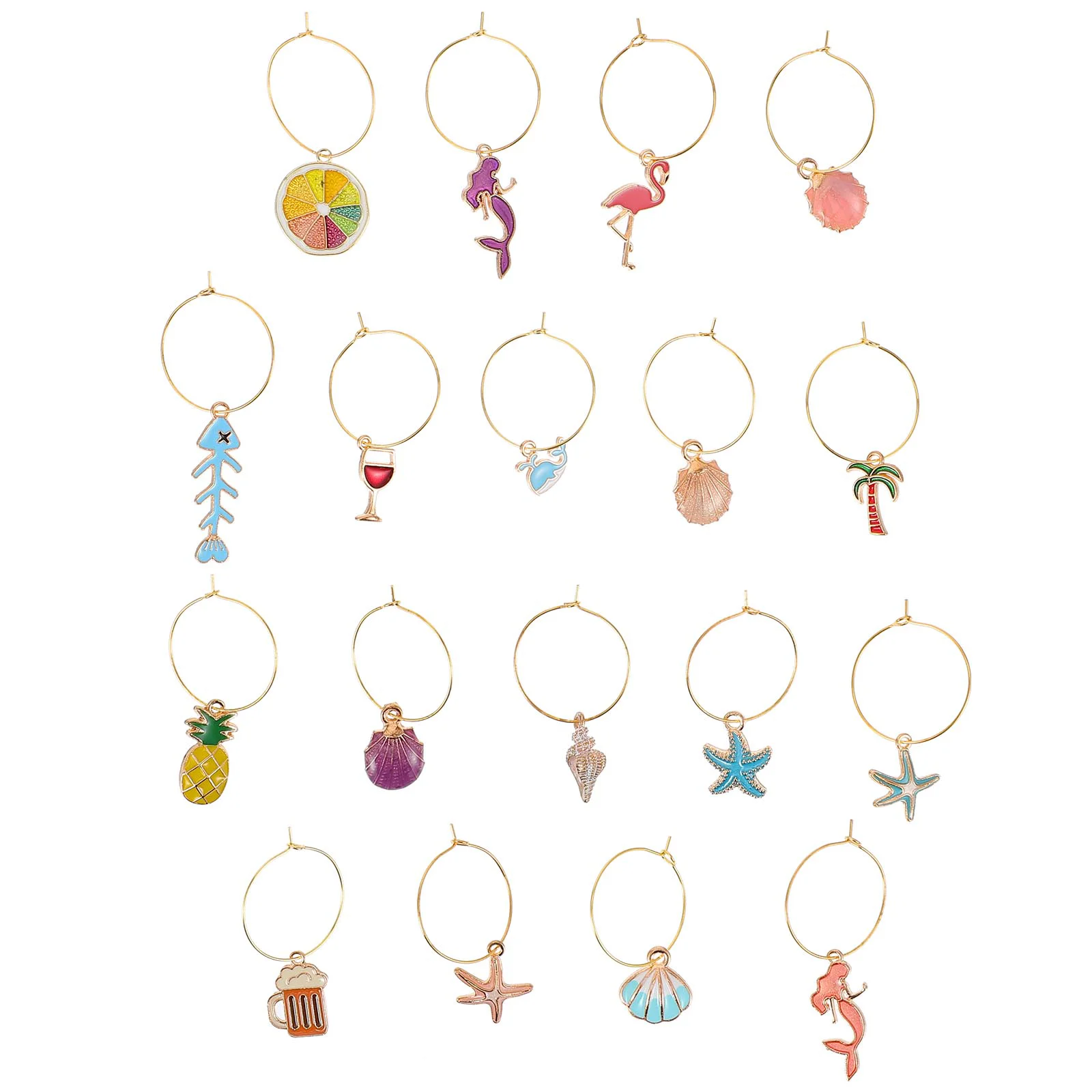 

18 Pcs Glass Charms Decors Identify Label Rings Cocktail Glasses Tags Metal Charms Suitable Parties Home