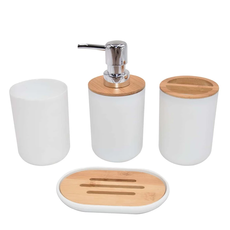 1 Set Of Bathroom Accessories 4 Piece Set Of Toiletries Imitation Resin Plastic Bamboo Wood Combination Bathroom Set