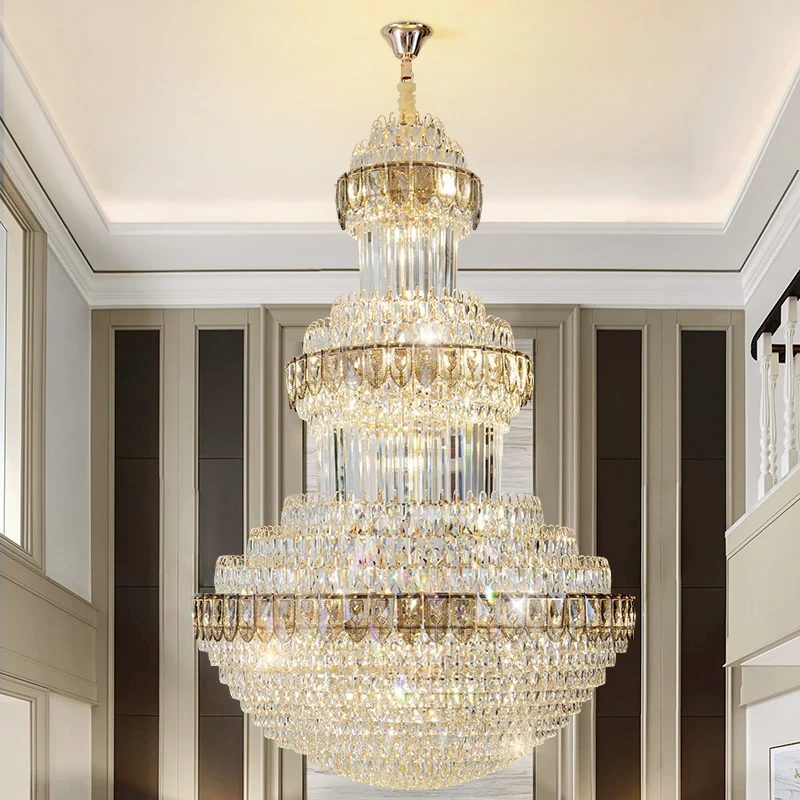 Newly Designed Modern Luxury High-Quality Crystal Staircase Chandelier Hotel Decoration High Ceiling Living Room Pendant Light